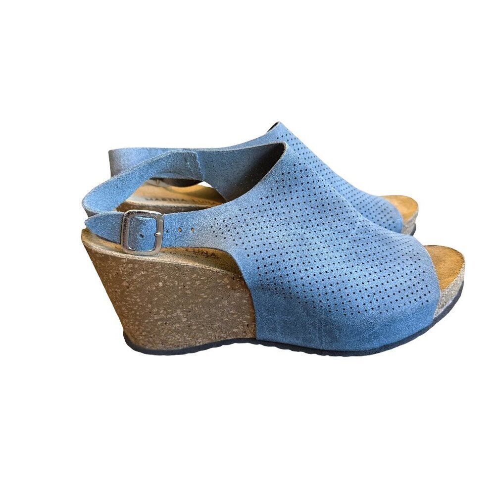 Marina Luna Perforated Wedge Sandals Leather Blue Comfort Everyday Size 10 Women